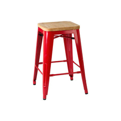 Aldgate Red Bar Stool in Powder Coated Metal and Wood