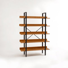 Laxton 5 Tier Wood Finish Shelves And Black Frame Shelf Unit