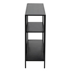 Black Metal Console Table with Rectangular Top and Two-Tier Open Shelf Storage, Acero