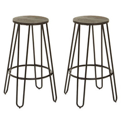3 Piece Bar Table and Stool Set with Hairpin Legs in Natural Finish , District