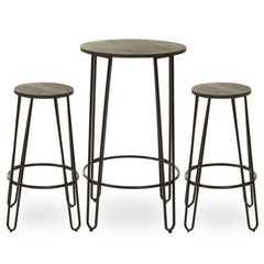 3 Piece Bar Table and Stool Set with Hairpin Legs in Natural Finish , District