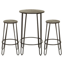 3 Piece Bar Table and Stool Set with Hairpin Legs in Natural Finish , District