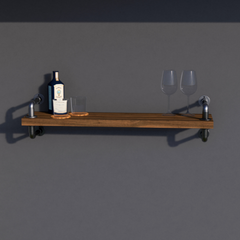 Rustic Industrial Single Pipe Floating Shelf, Dark Oak