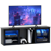 HOMCOM black 65 inch LED TV stand with glass shelves and storage