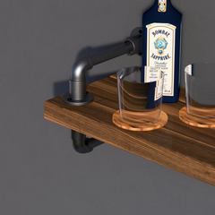Rustic Industrial Single Pipe Floating Shelf, Dark Oak