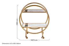 2 Tier Gold Finish Bar Trolley with Marble and Agate Shelves, Vizzini