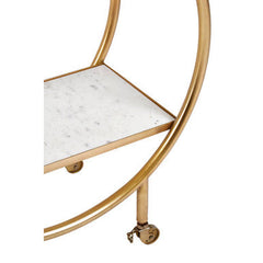 2 Tier Gold Finish Bar Trolley with Marble and Agate Shelves, Vizzini