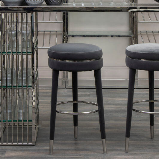 Manhattan Grey Velvet Bar Stool with Rubberwood Legs