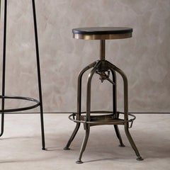Gator Brass Finish and Ash Wood Adjustable Bar Stool