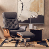 Warrington Black Leather Effect Recliner And Footstool