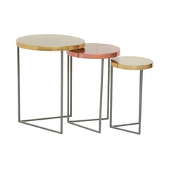 Set of 3 Nesting Side Tables with Warm Metallic Round Tops and Grey Metal Bases, Korba