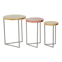 Set of 3 Nesting Side Tables with Warm Metallic Round Tops and Grey Metal Bases, Korba