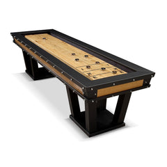 The Grand Shuffleboard Table – Luxury Black Metal & Chestnut Wood, 300cm