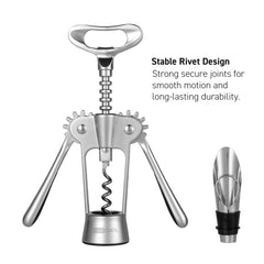 Barcool Wing Corkscrew with Pourer & Stopper | 3-in-1 Wine & Beer Opener