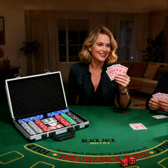 Poker Set in Case with 400 Poker Chips, Cards & Dealer Button