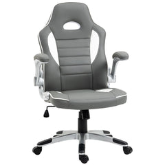 Vinsetto Computer Gaming Chair, Office Desk Swivel Chair, PU Leather Racing Chair with 90\'c2\'b0 Flip-up Armrest, Adjustable Height and Rolling Wheels, Grey