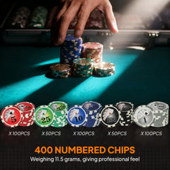 Poker Set in Case with 400 Poker Chips, Cards & Dealer Button