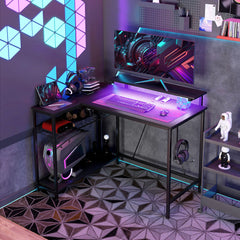HOMCOM Reversible 'L' LED Light Gaming Desk - Black