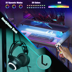 HOMCOM Reversible 'L' LED Light Gaming Desk - Black
