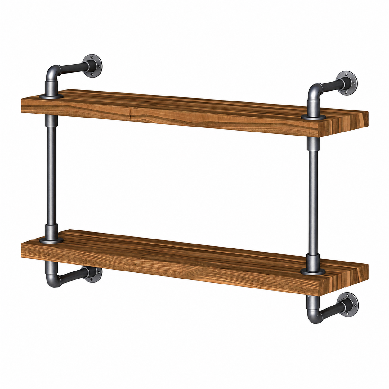 Industrial Two Tier Pipe Shelf - Dark Oak