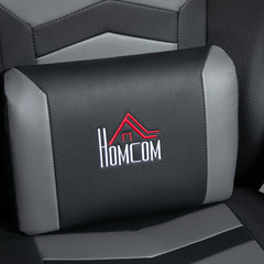 HOMCOM Massage Recliner Chair with Remote, PU Leather Recliner Armchair with Cup Holders and Side Pockets, Racing Style Reclining Chair with Headrest, 360° Swivel, Lumbar Support, Grey