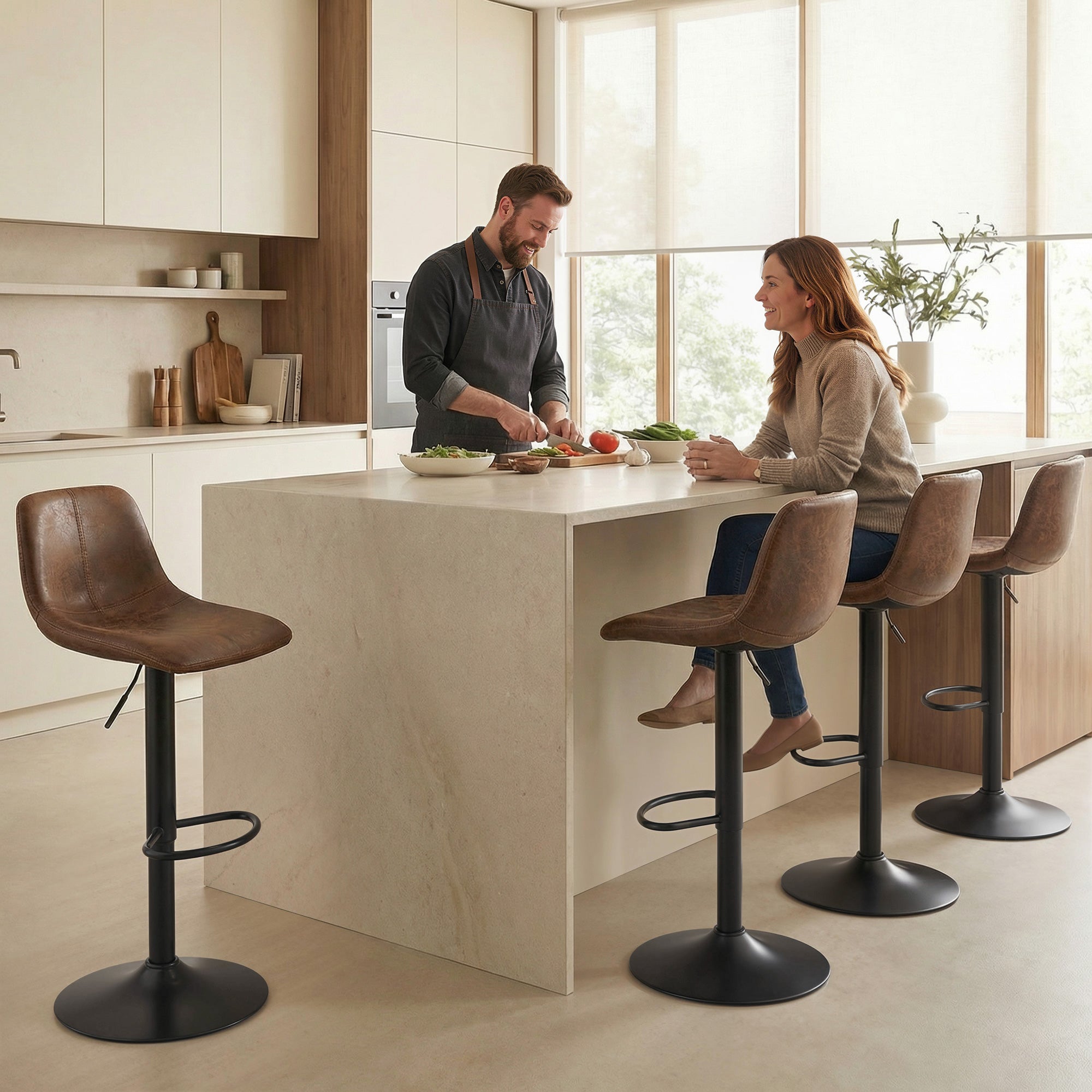 Pair of HOMCOM vintage brown leathaire swivel bar stools