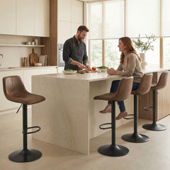 Pair of HOMCOM vintage brown leathaire swivel bar stools
