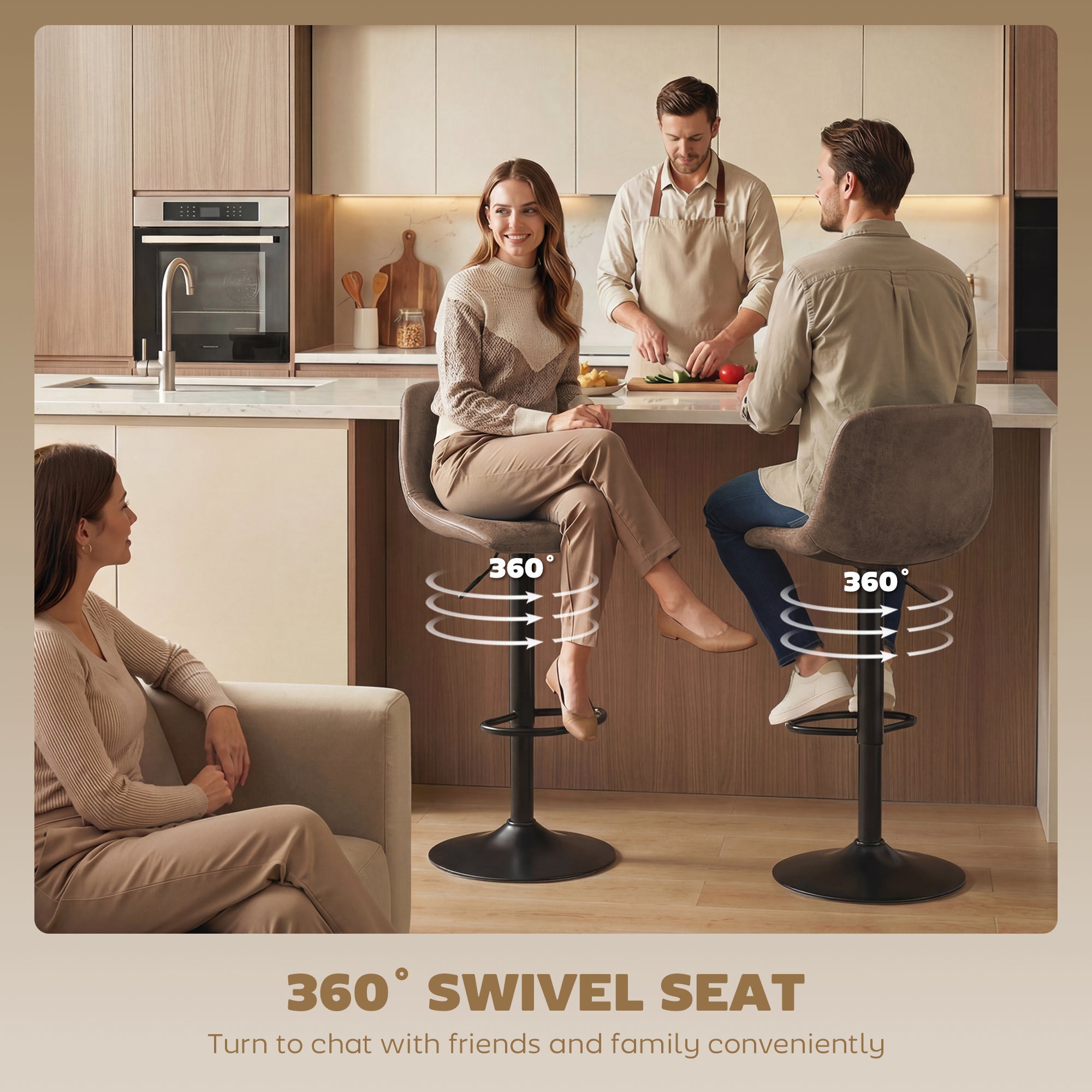 Pair of HOMCOM vintage brown leathaire swivel bar stools
