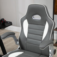 Vinsetto Computer Gaming Chair, Office Desk Swivel Chair, PU Leather Racing Chair with 90\'c2\'b0 Flip-up Armrest, Adjustable Height and Rolling Wheels, Grey