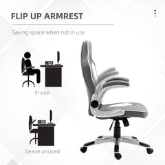 Vinsetto Computer Gaming Chair, Office Desk Swivel Chair, PU Leather Racing Chair with 90\'c2\'b0 Flip-up Armrest, Adjustable Height and Rolling Wheels, Grey