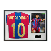 Ronaldinho Signed FC Barcelona Shirt Classic Frame