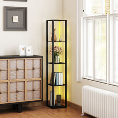 HOMCOM black RGB LED floor lamp with four display shelves