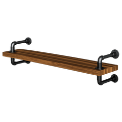 Rustic Industrial Single Pipe Floating Shelf, Dark Oak