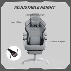HOMCOM Ergonomic High Back Gaming Chair for Adults, Printed Velvet Computer Recliner Chair with Footrest, Lumbar Support, Adjustable Height and 360° Swivel Seat for Office or Gaming, Grey
