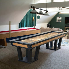 The Grand Shuffleboard Table – Luxury Black Metal & Chestnut Wood, 300cm