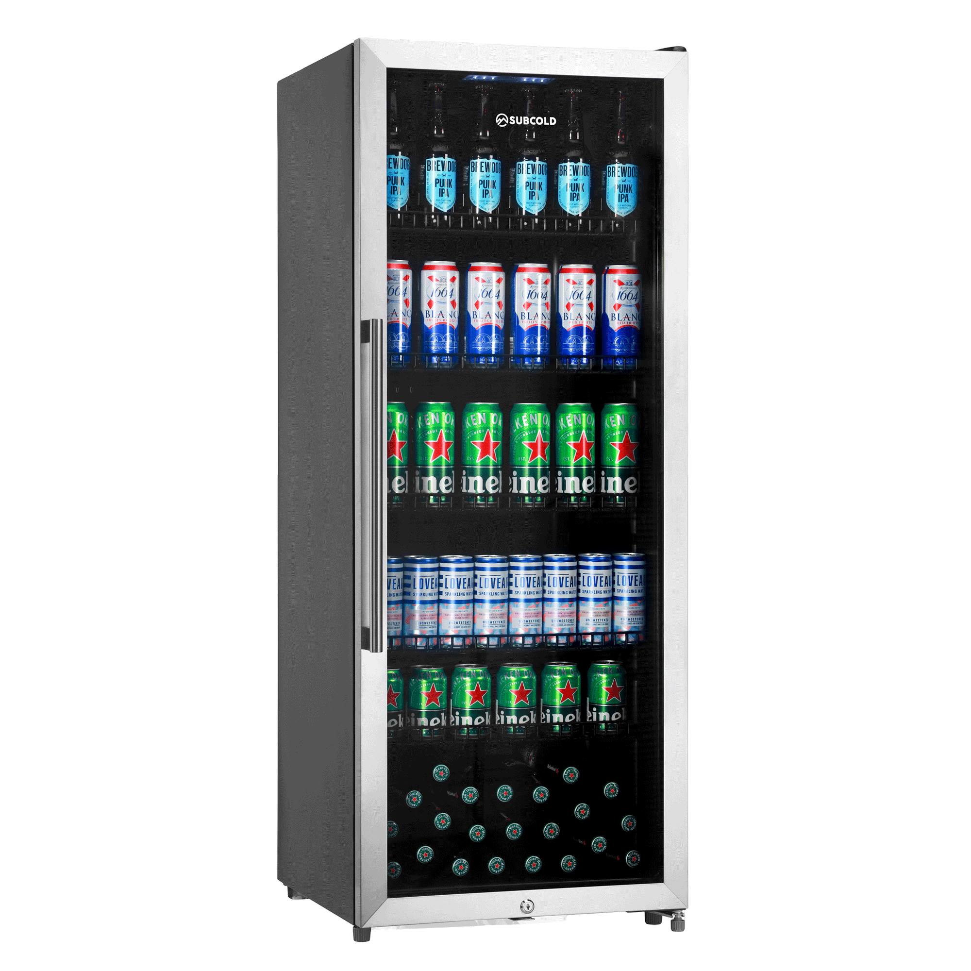 Subcold MAXI250LED Tall Drinks Fridge – 237L Glass Door Beer Fridge for Home Bar & Man Cave - Stainless Steel