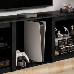 HOMCOM black 65 inch LED TV stand with glass shelves and storage