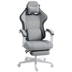HOMCOM Ergonomic High Back Gaming Chair for Adults, Printed Velvet Computer Recliner Chair with Footrest, Lumbar Support, Adjustable Height and 360° Swivel Seat for Office or Gaming, Grey