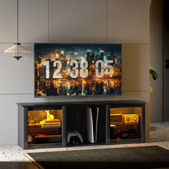 HOMCOM black 65 inch LED TV stand with glass shelves and storage