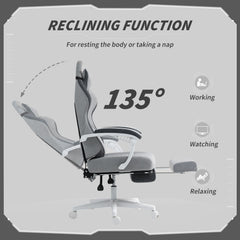 HOMCOM Ergonomic High Back Gaming Chair for Adults, Printed Velvet Computer Recliner Chair with Footrest, Lumbar Support, Adjustable Height and 360° Swivel Seat for Office or Gaming, Grey