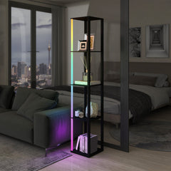 HOMCOM black RGB LED floor lamp with four display shelves