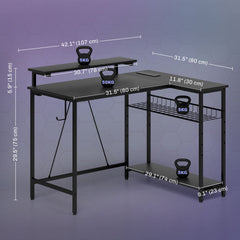HOMCOM Reversible 'L' LED Light Gaming Desk - Black