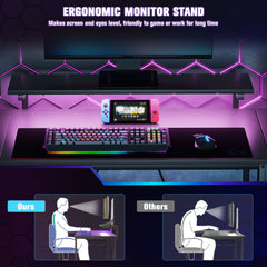 HOMCOM Reversible 'L' LED Light Gaming Desk - Black