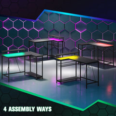 HOMCOM Reversible 'L' LED Light Gaming Desk - Black