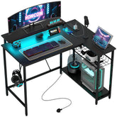 HOMCOM Reversible 'L' LED Light Gaming Desk - Black