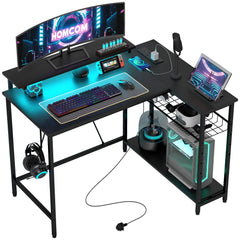 HOMCOM Reversible 'L' LED Light Gaming Desk - Black