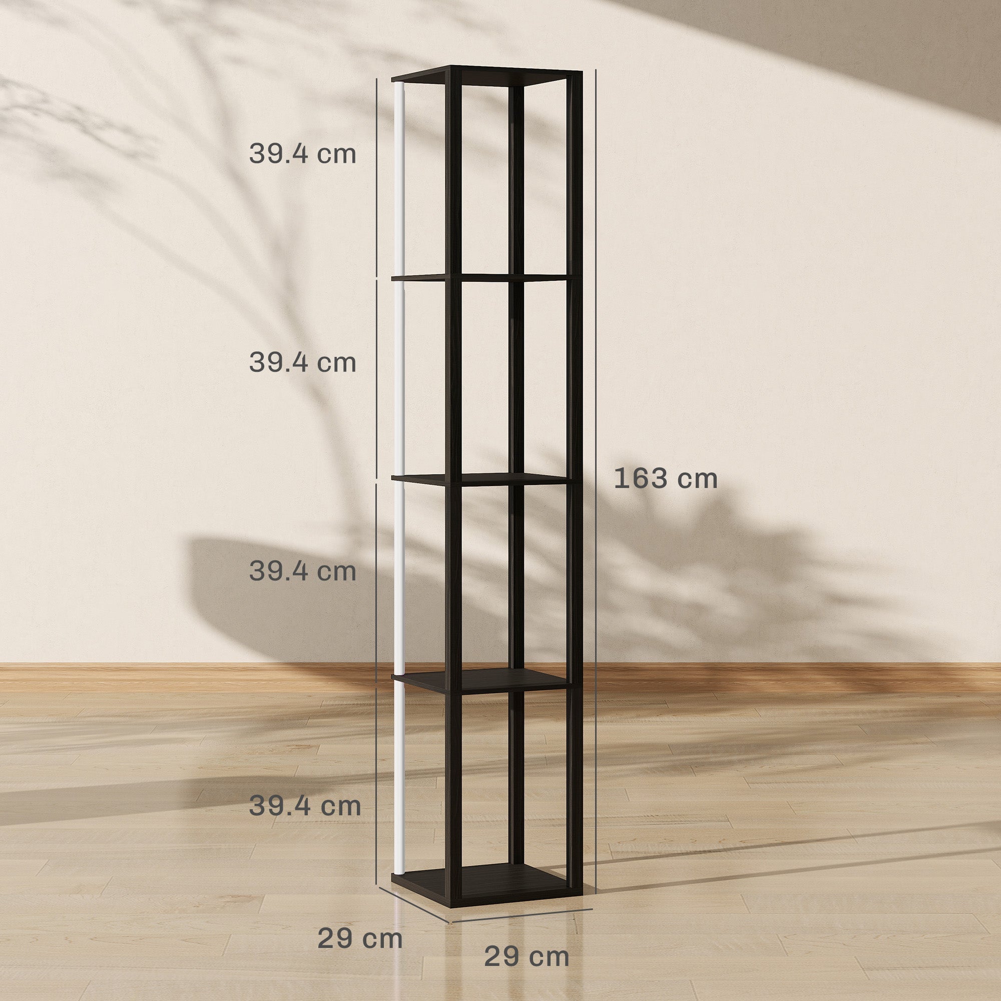 HOMCOM black RGB LED floor lamp with four display shelves