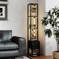 HOMCOM LED Floor Lamp with Shelves, Black