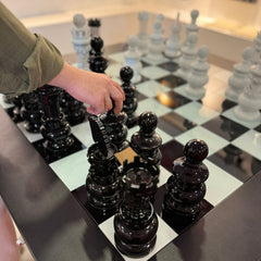 The Archtwain Masterpiece - Luxury Chess Table with Metal Frame & Tempered Glass, 125cm