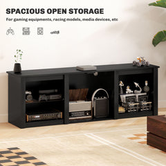 HOMCOM black 65 inch LED TV stand with glass shelves and storage